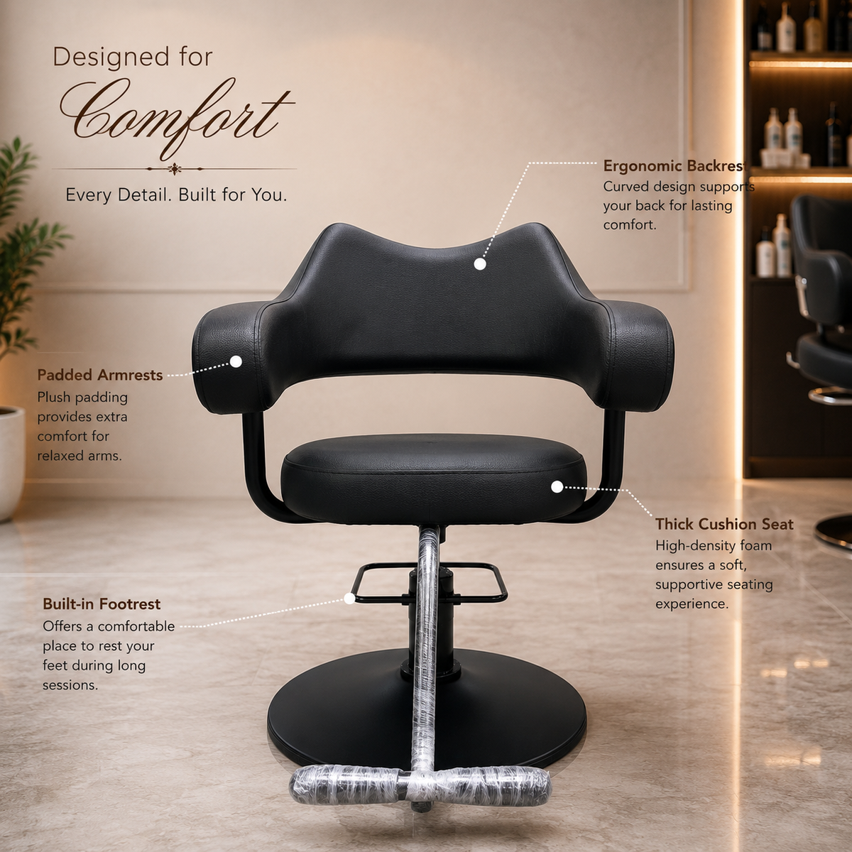 Premium Hydraulic Salon Styling Chair with Ergonomic Backrest & Footrest | VYBEÂ®