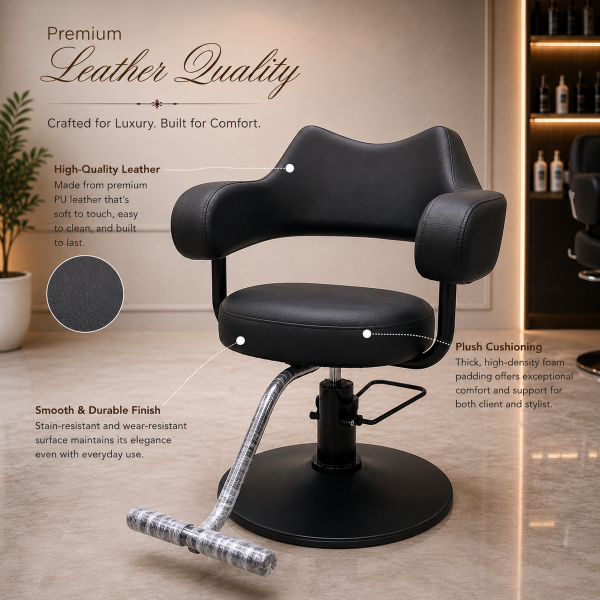 Premium Hydraulic Salon Styling Chair with Ergonomic Backrest & Footrest | VYBEÂ®