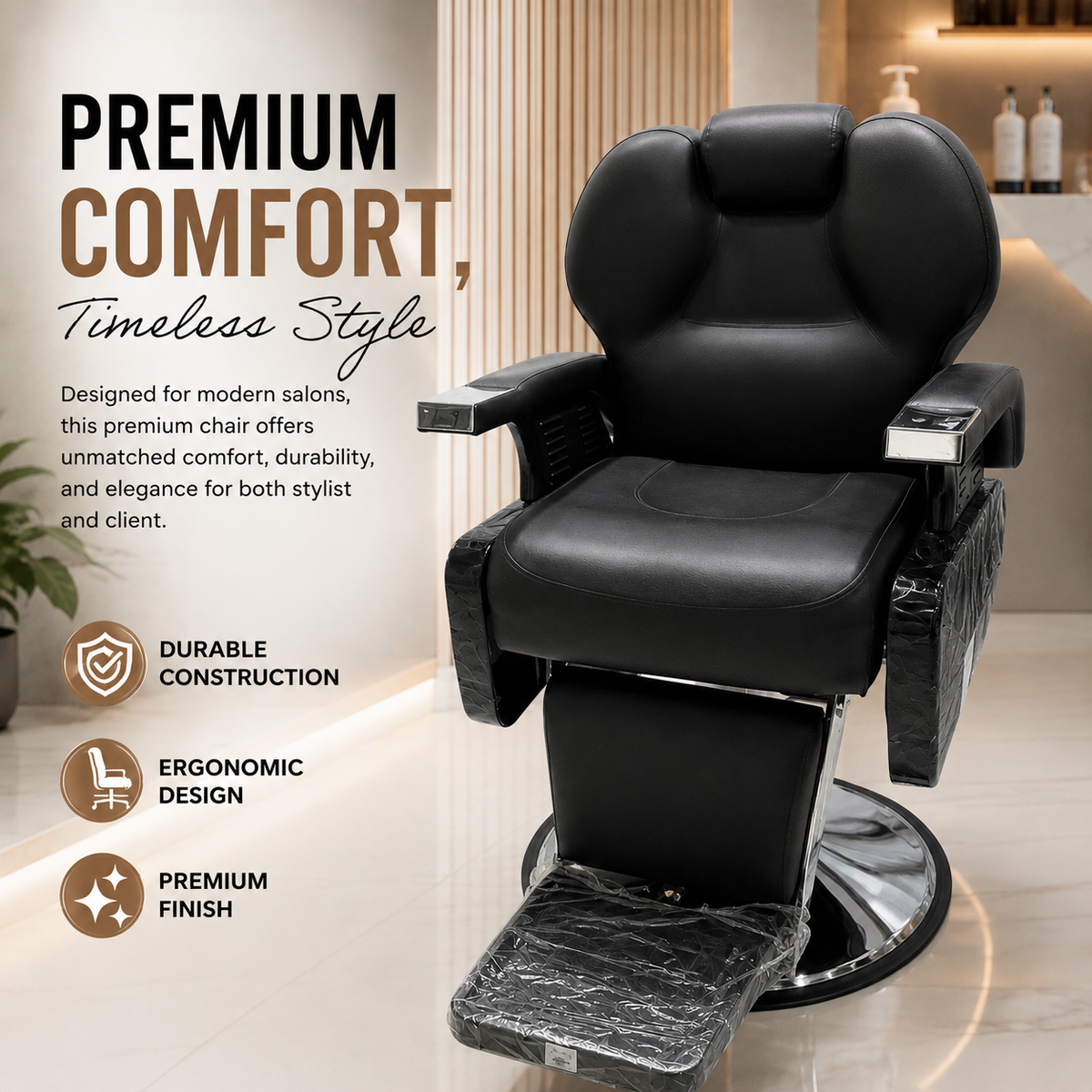 Professional Reclining Barber Chair Hydraulic Salon Styling Chair with Adjustable Headrest & Footrest | VYBEÂ®