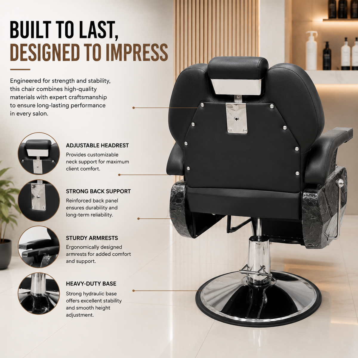 Professional Reclining Barber Chair Hydraulic Salon Styling Chair with Adjustable Headrest & Footrest | VYBEÂ®