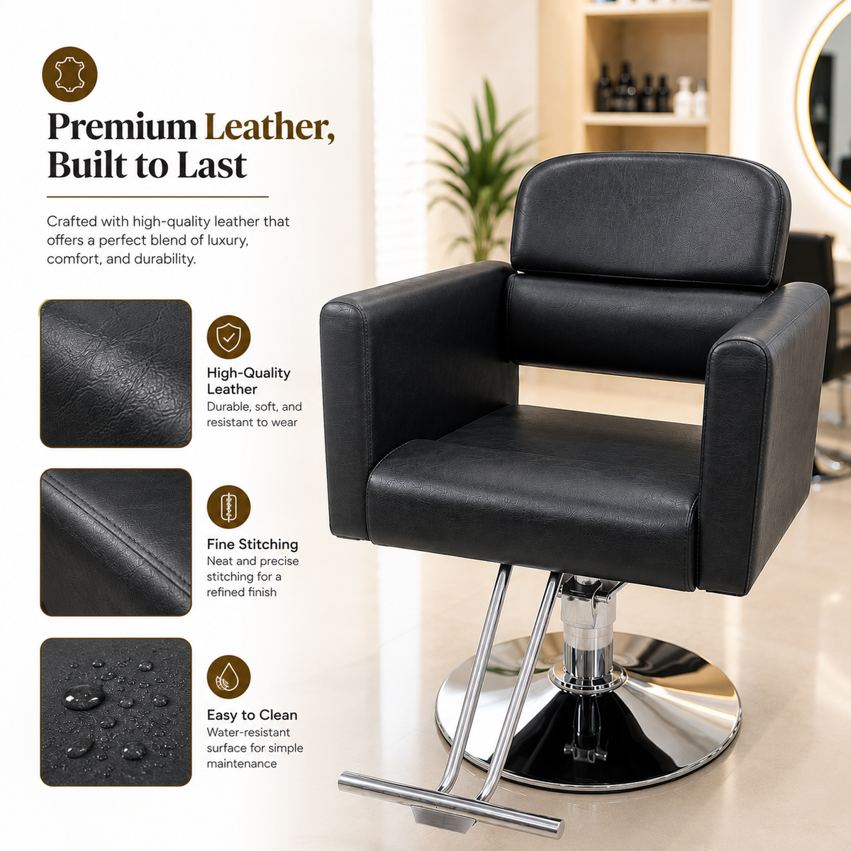 Professional Hydraulic Salon Styling Chair with Wide Cushioned Seat & Footrest for Hair Salon Spa Beauty Equipment Black | VYBEÂ®