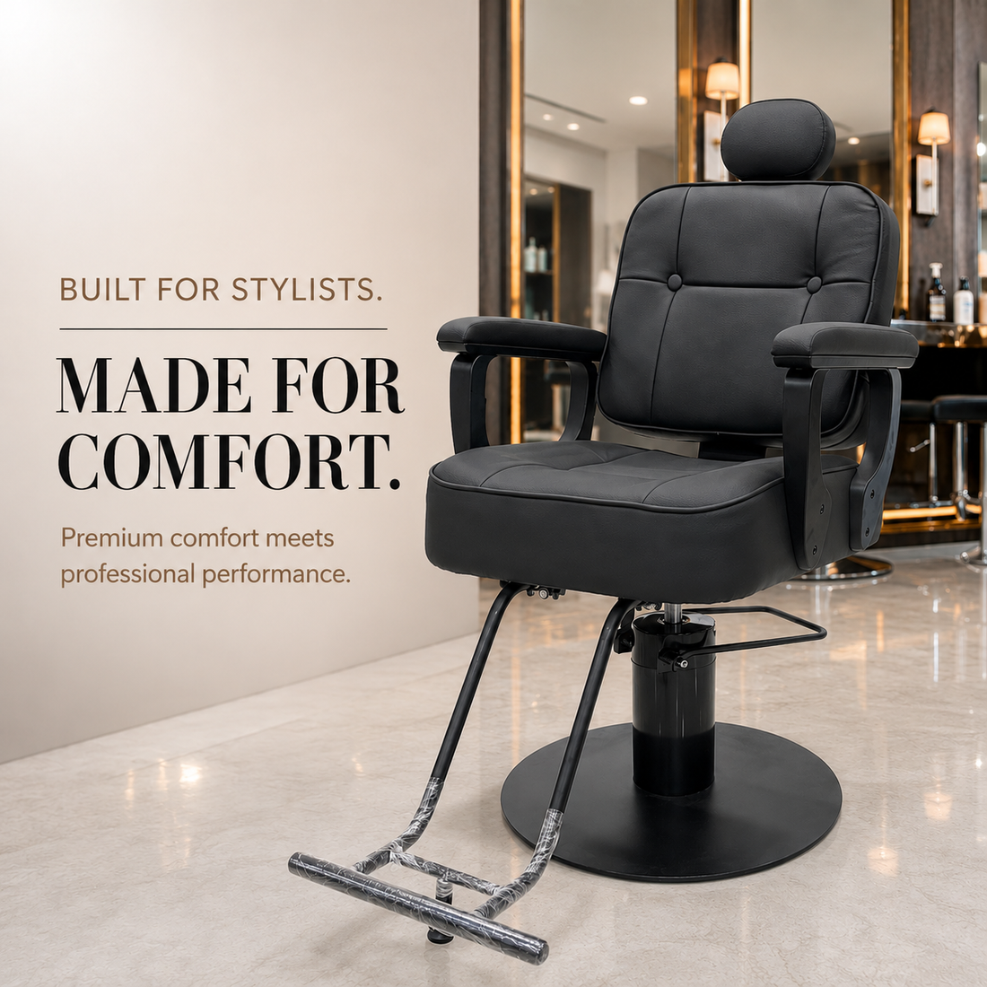 Professional Hydraulic Salon Styling Chair with Adjustable Headrest & Footrest | VYBEÂ®