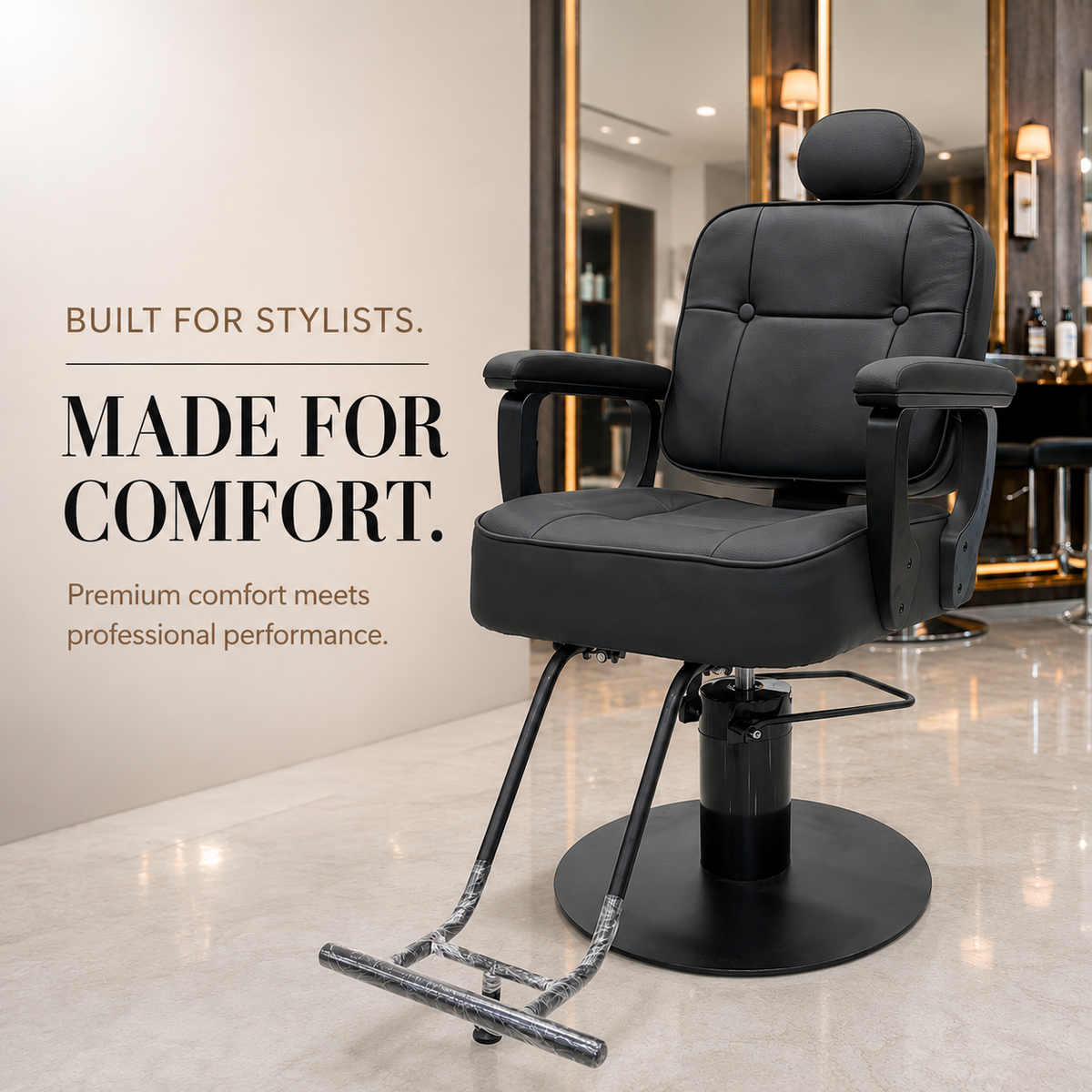Professional Hydraulic Salon Styling Chair with Adjustable Headrest & Footrest | VYBEÂ®