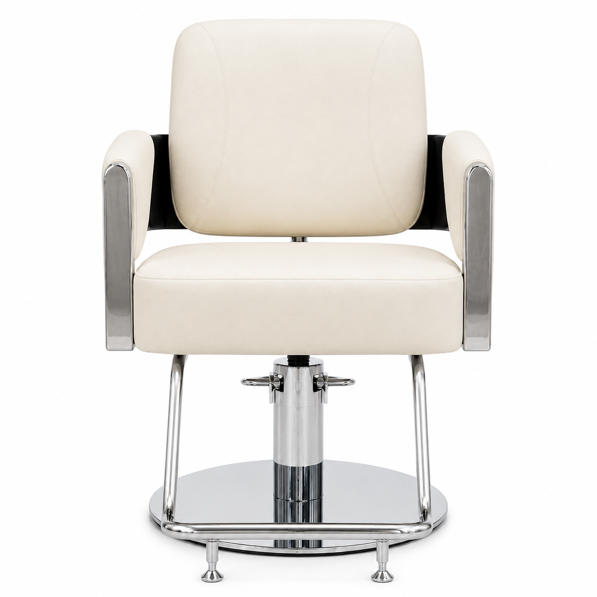 Premium White Hydraulic Salon Styling Chair with Chrome Armrests & Footrest for Beauty Salon | VYBEÂ®