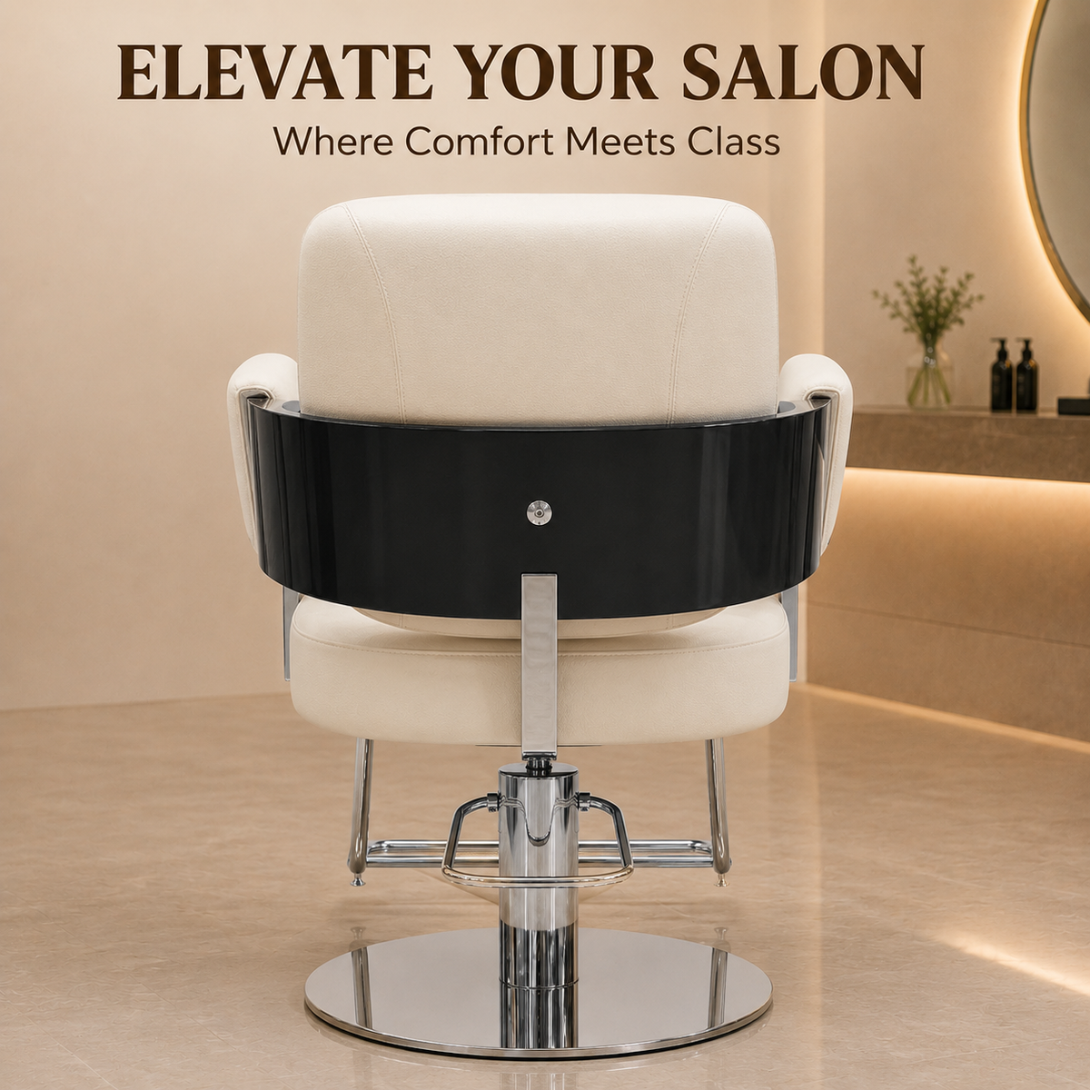 Premium White Hydraulic Salon Styling Chair with Chrome Armrests & Footrest for Beauty Salon | VYBEÂ®