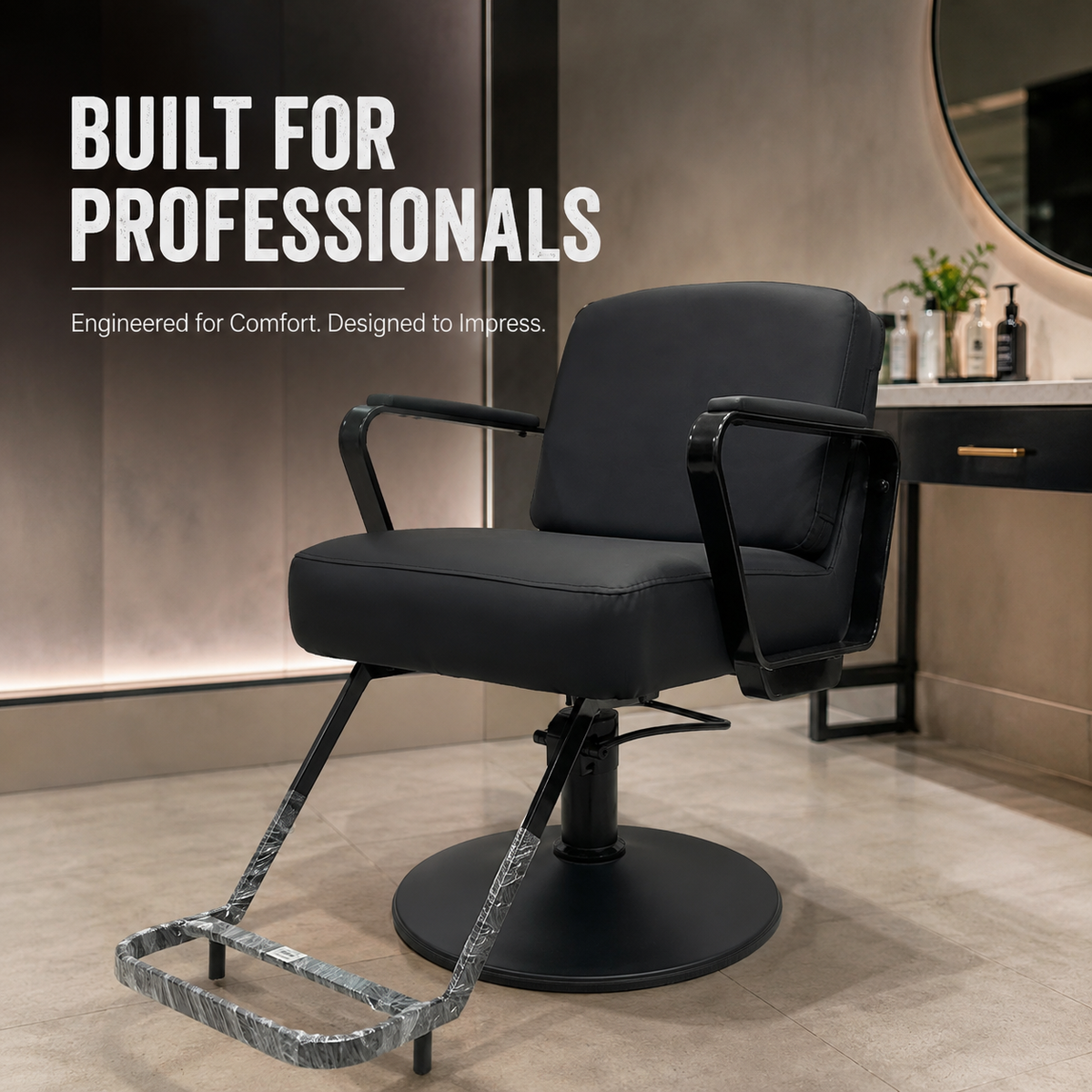 Professional Hydraulic Salon Styling Chair with Footrest & PU Leather Black | VYBEÂ®