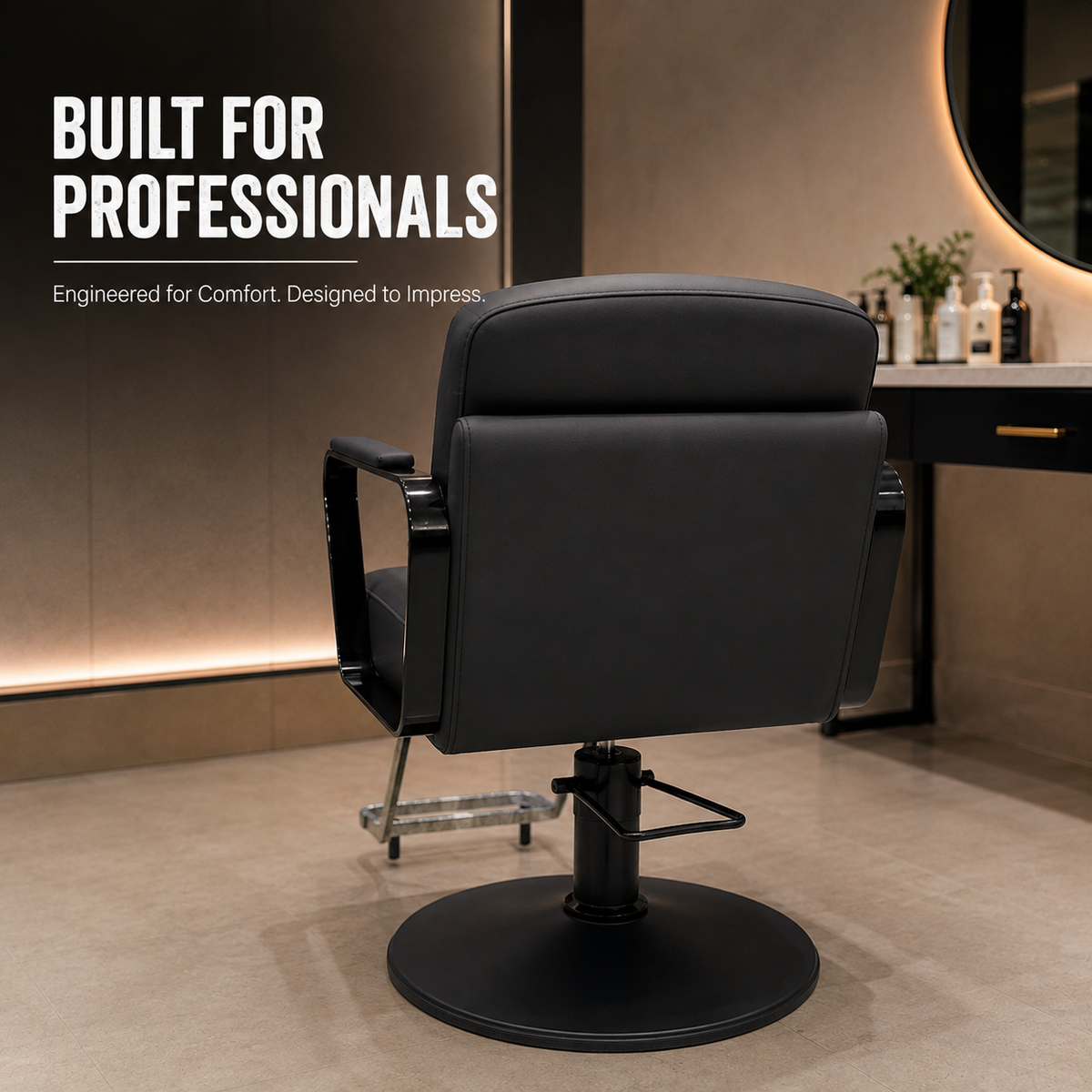 Professional Hydraulic Salon Styling Chair with Footrest & PU Leather Black | VYBEÂ®