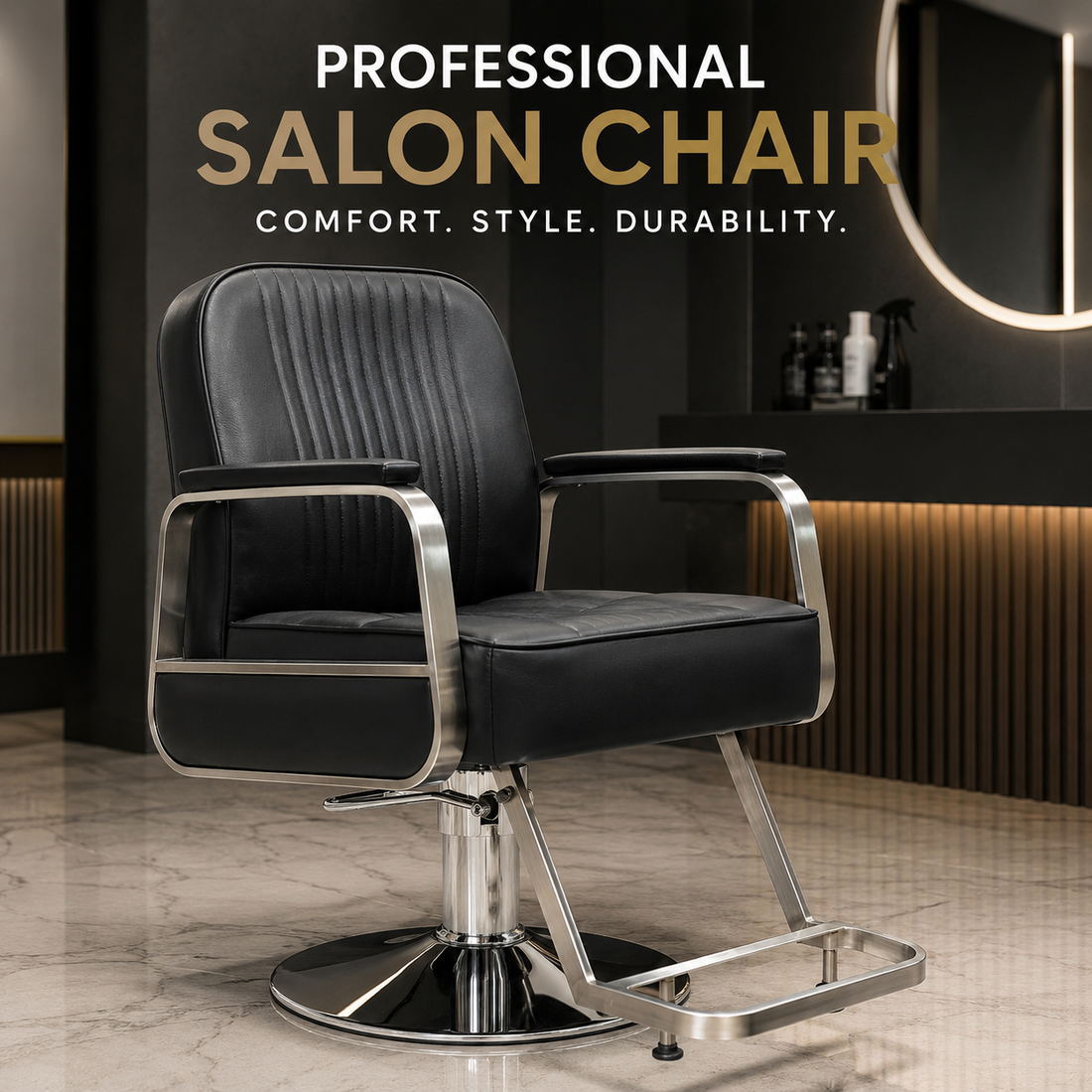 Professional Hydraulic Salon Styling Chair with Premium PU Leather, Metal Armrests & Footrest VYBEÂ®