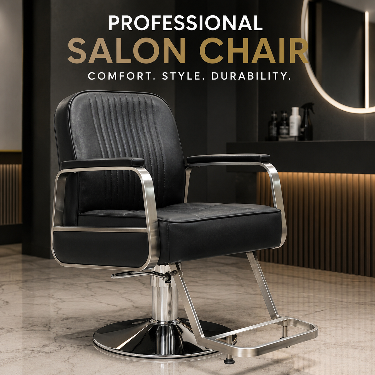 Professional Hydraulic Salon Styling Chair with Premium PU Leather, Metal Armrests & Footrest VYBEÂ®
