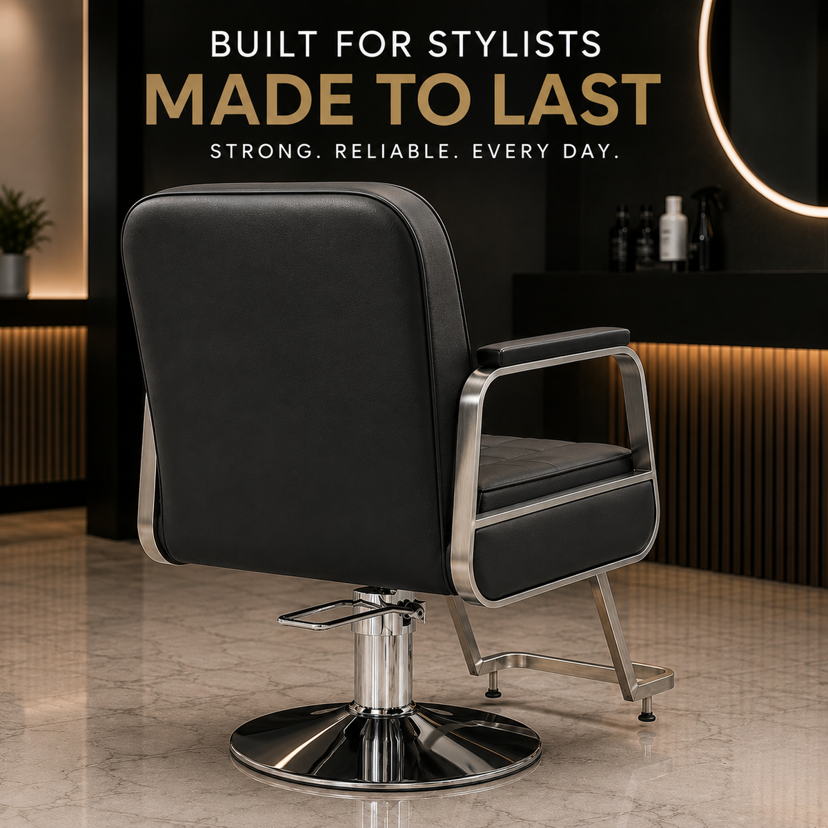 Professional Hydraulic Salon Styling Chair with Premium PU Leather, Metal Armrests & Footrest VYBEÂ®