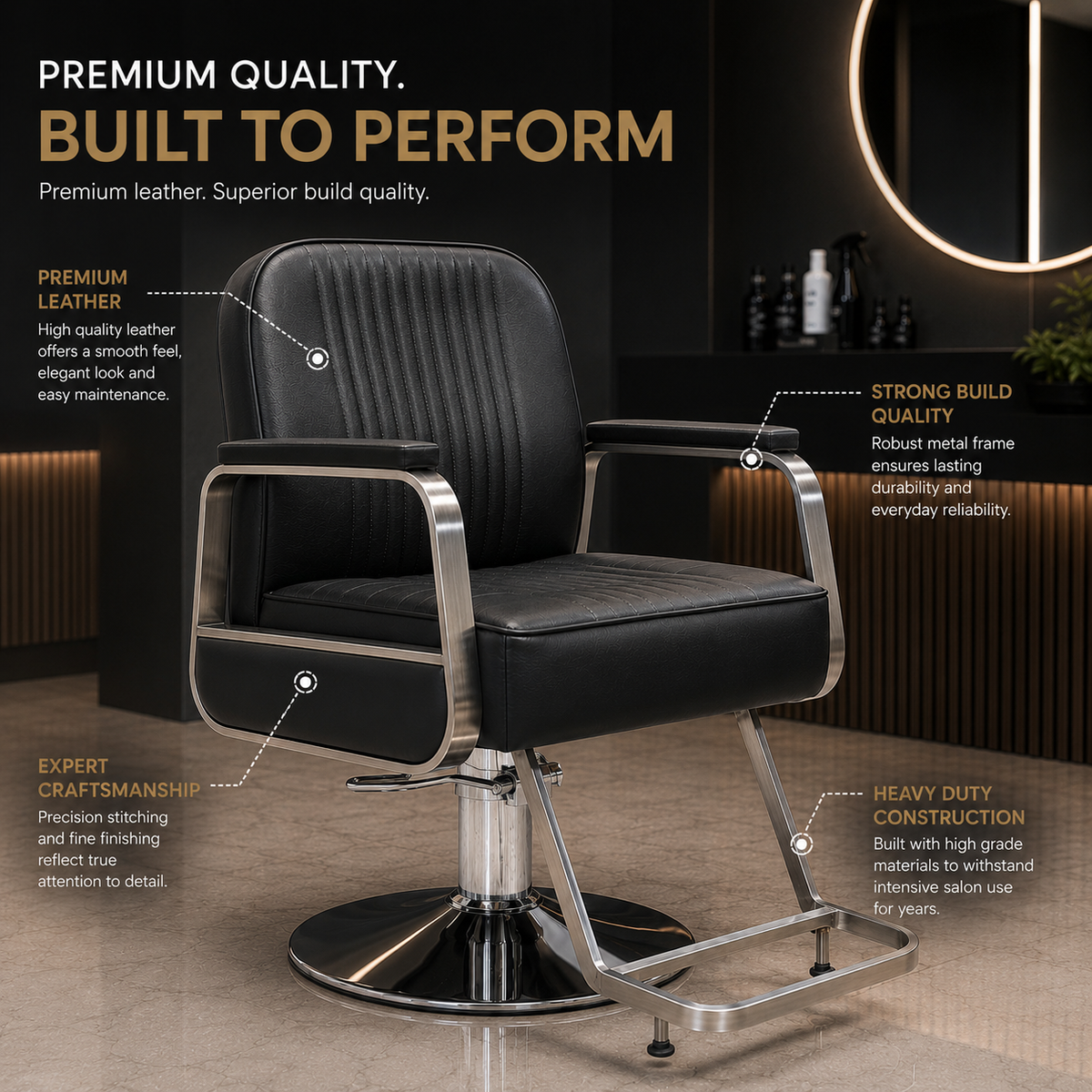 Professional Hydraulic Salon Styling Chair with Premium PU Leather, Metal Armrests & Footrest VYBEÂ®