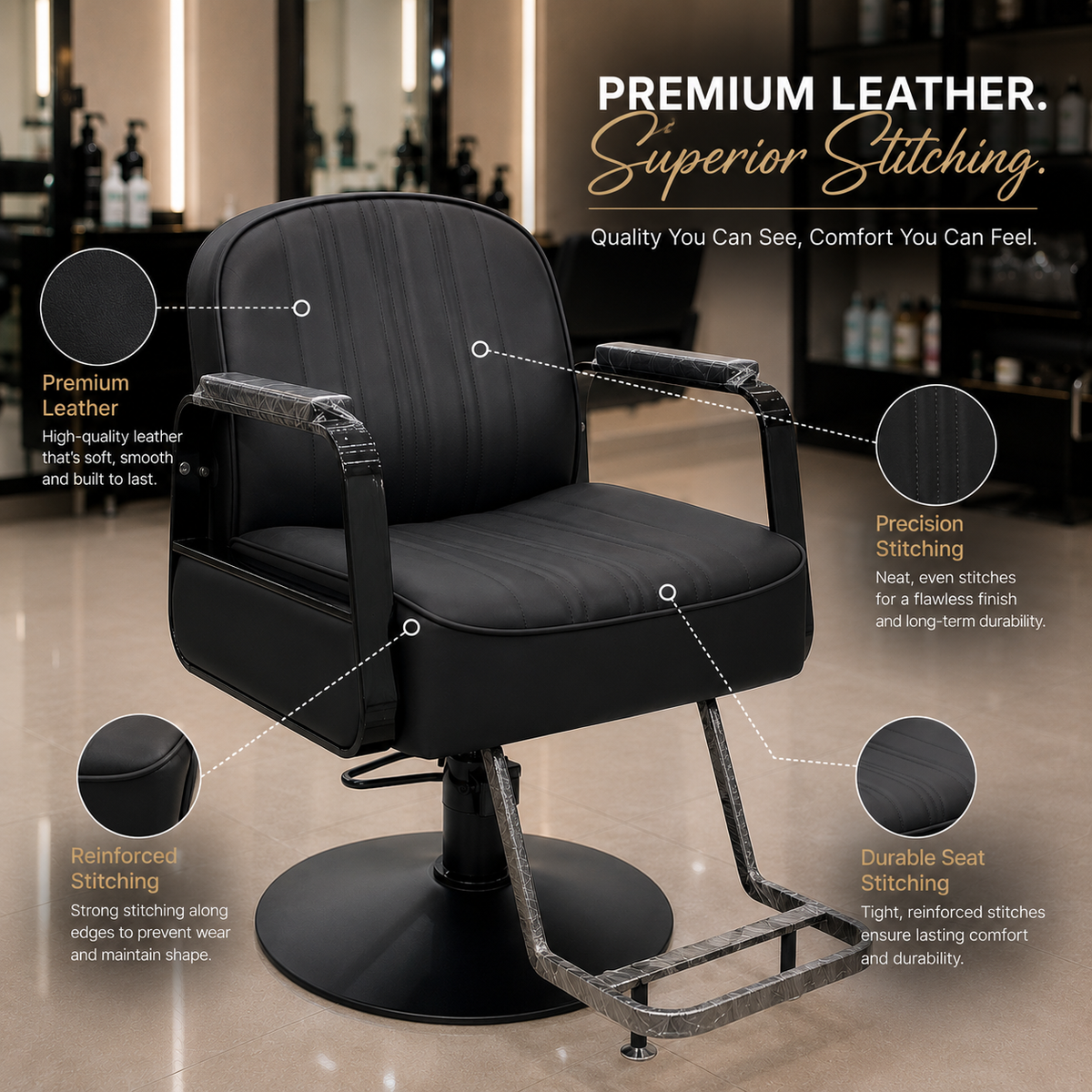Professional Hydraulic Salon Styling Chair with Padded Armrests & Footrest | VYBEÂ®