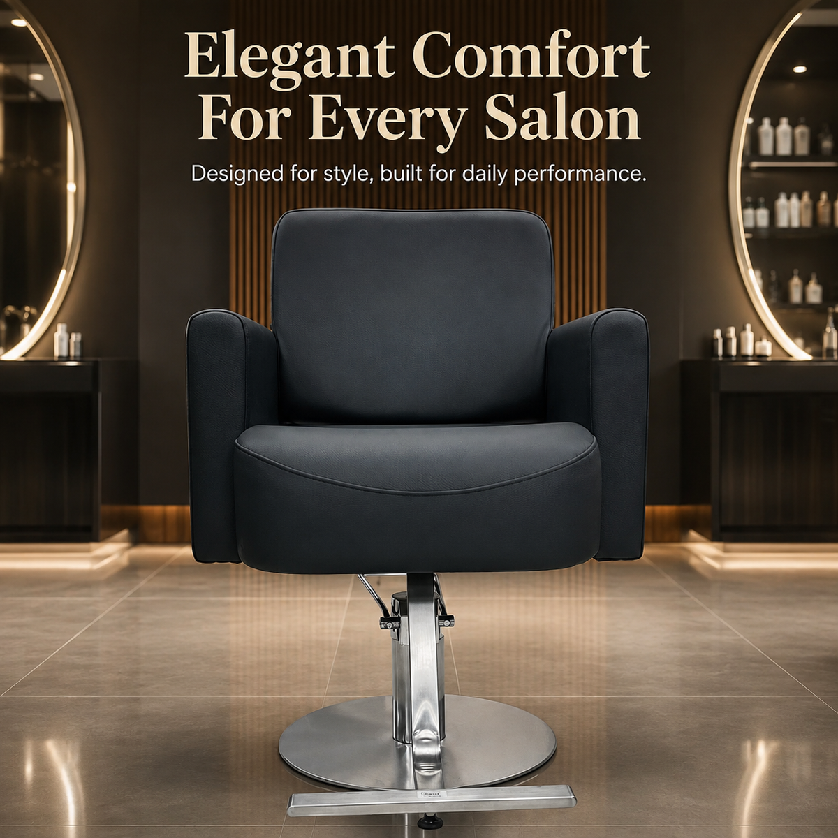 Luxury Hydraulic Salon Styling Chair with Premium PU Leather & Heavy-Duty Round Base VYBEÂ®