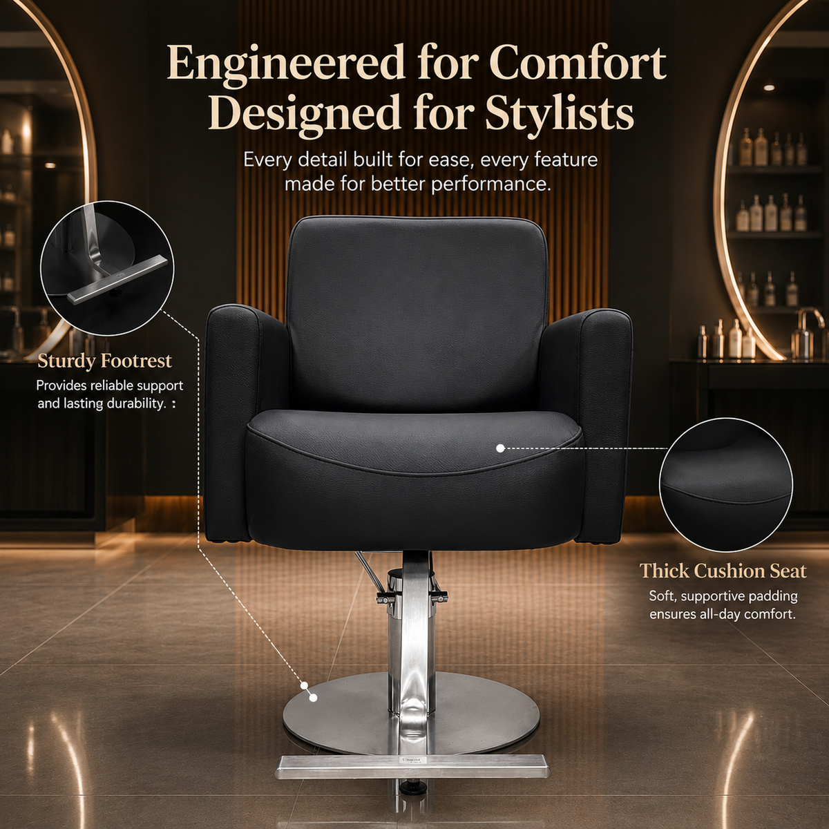 Luxury Hydraulic Salon Styling Chair with Premium PU Leather & Heavy-Duty Round Base VYBEÂ®