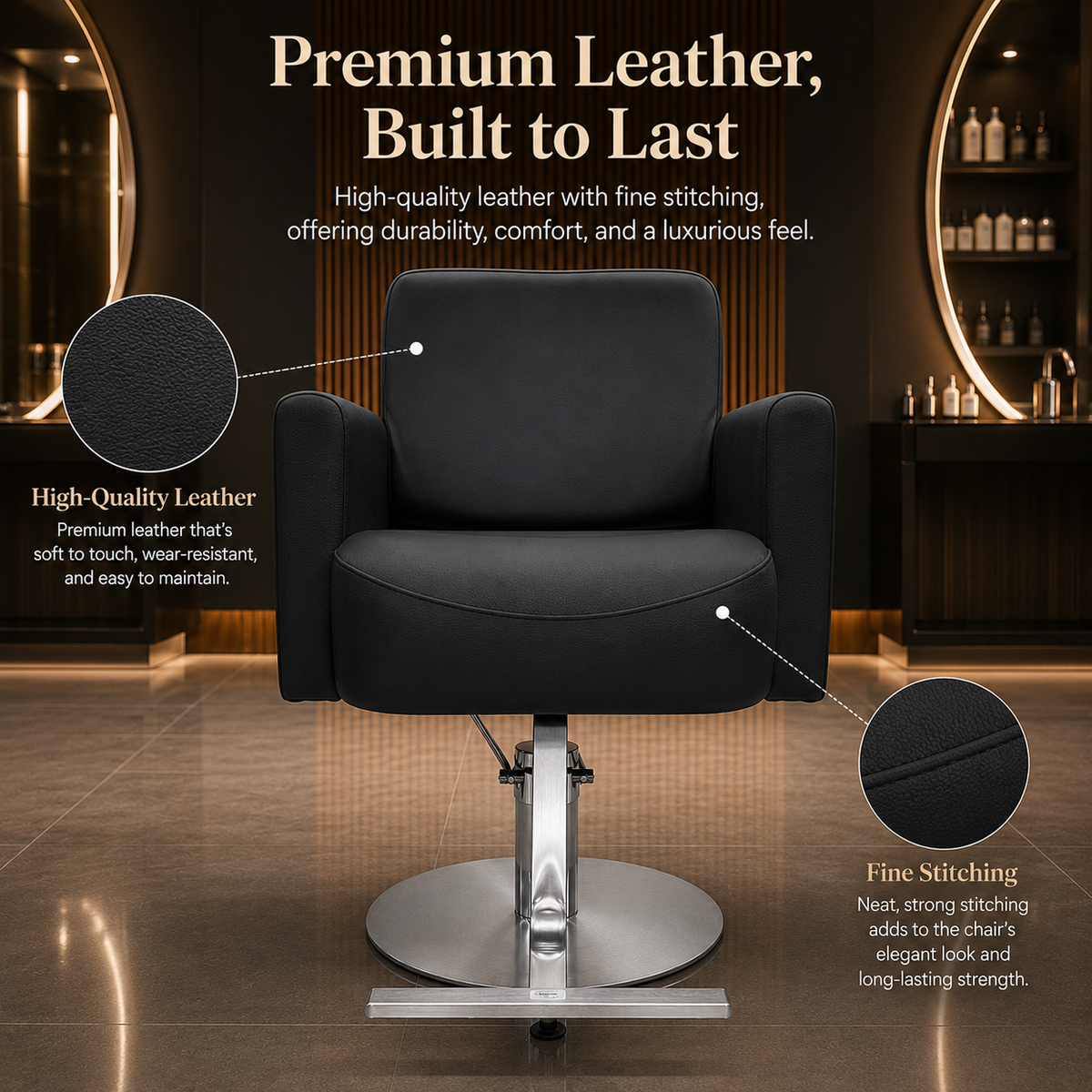 Luxury Hydraulic Salon Styling Chair with Premium PU Leather & Heavy-Duty Round Base VYBEÂ®