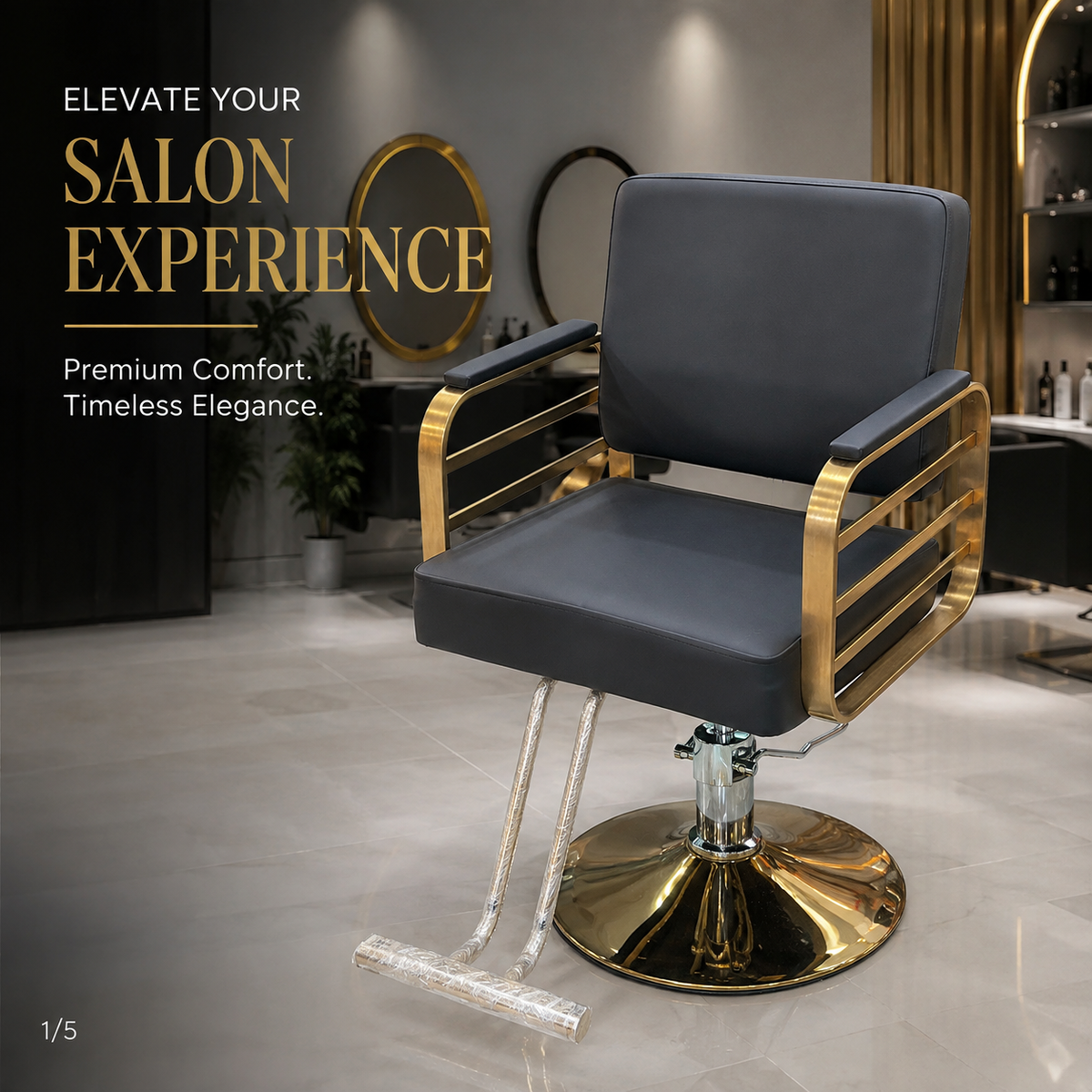 Luxury Gold Frame Hydraulic Salon Styling Chair with Premium PU Leather VYBEÂ®