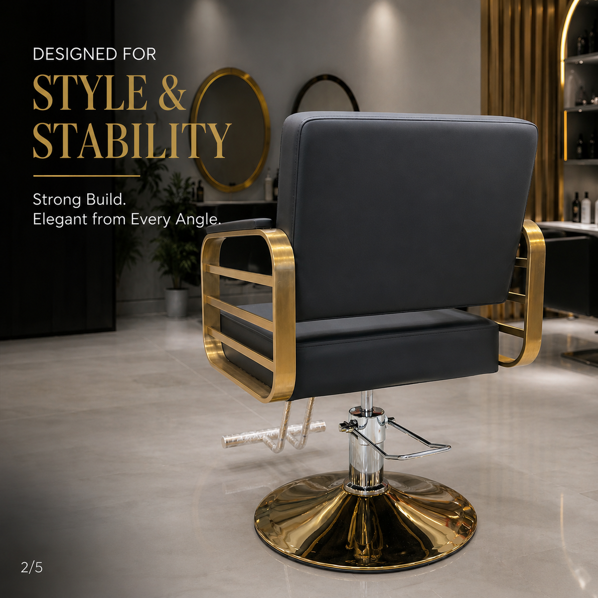 Luxury Gold Frame Hydraulic Salon Styling Chair with Premium PU Leather VYBEÂ®