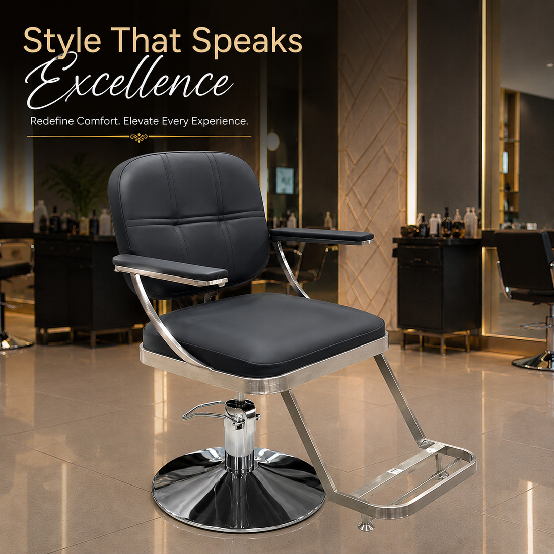Professional Hydraulic Salon Styling Chair with Metal Armrests, PU Leather, Heavy-Duty Base for Hair & Beauty Salon | VYBEÂ®