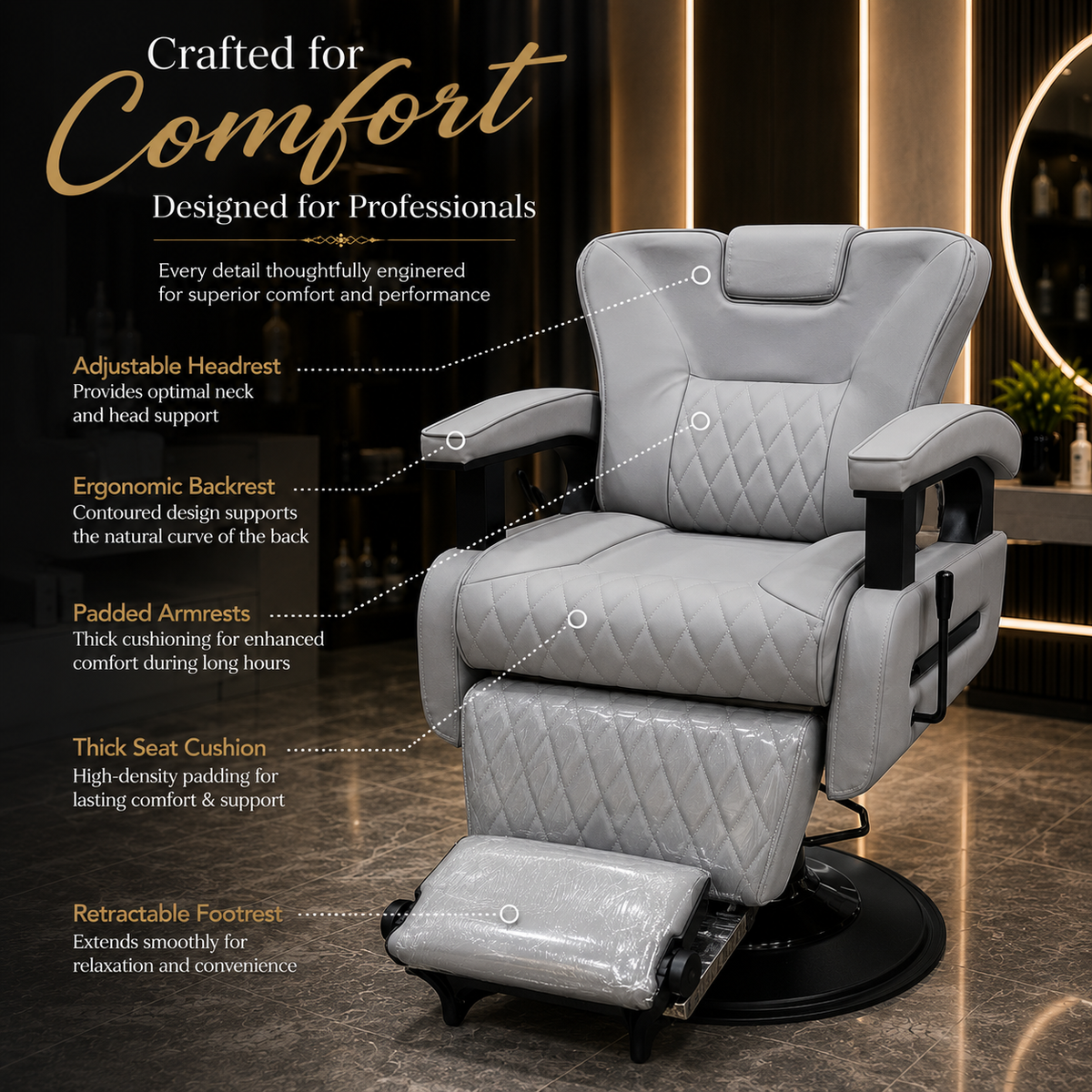 Professional Hydraulic Reclining Barber Chair with Adjustable Headrest & Convertible Bed for Salon, Spa, Facial, Tattoo & Beauty Studio | VYBEÂ®
