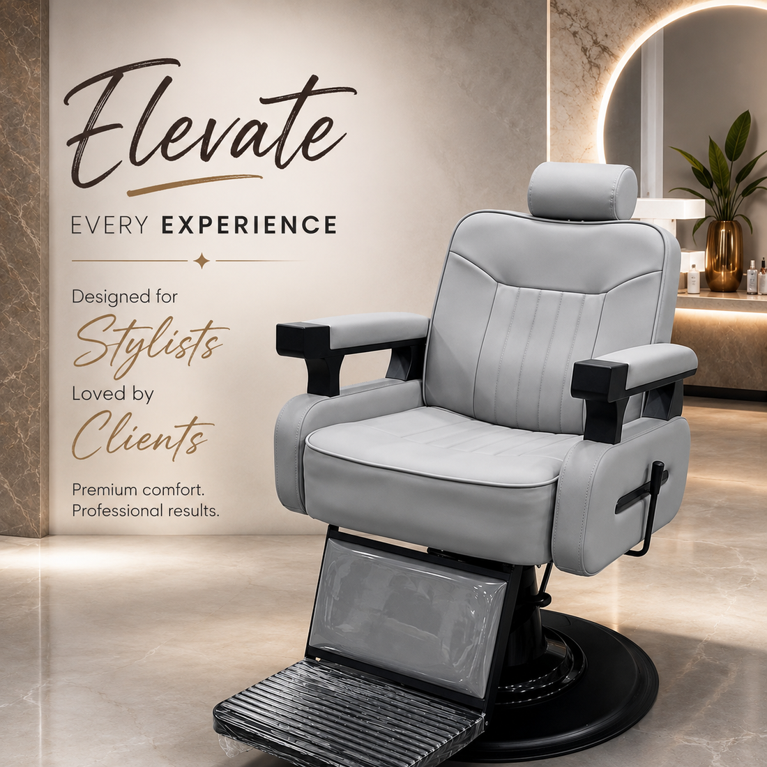 Professional Hydraulic Barber Chair with Adjustable Headrest, Heavy-Duty Salon Styling Chair with Footrest & Premium PU Leather for Barbershop, Salon & Spa | VYBEÂ®