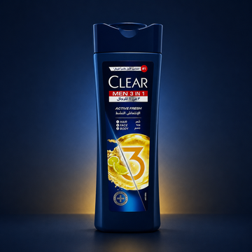 Clear Men 3 in 1 Active Fresh Hair Face & Body Anti-Dandruff Shampoo 400ml VYBEÂ®