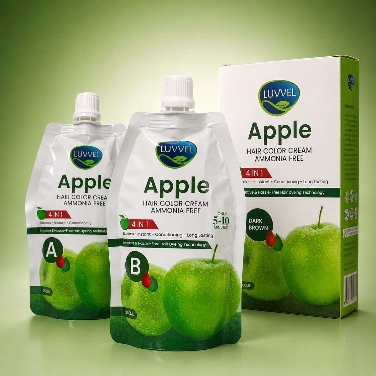 LUVVEL Apple Hair Color Cream Ammonia-Free 4-in-1 (250ml A + 250ml B) | VYBEÂ®