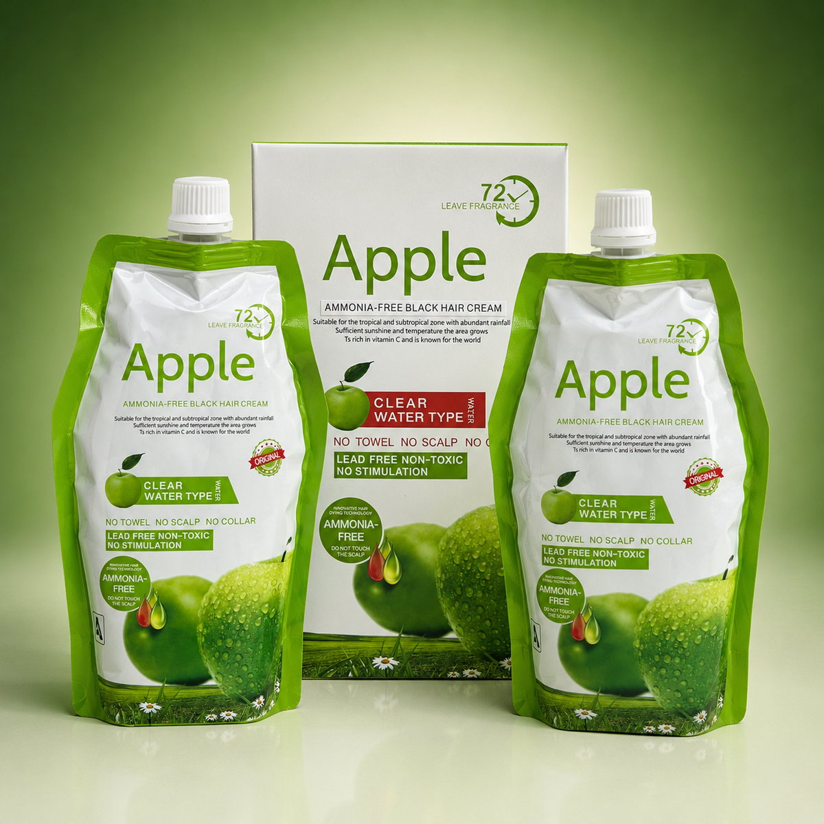 Apple Ammonia-Free Black Hair Cream Clear Water Type (A+B Pouch Set) | VYBEÂ®