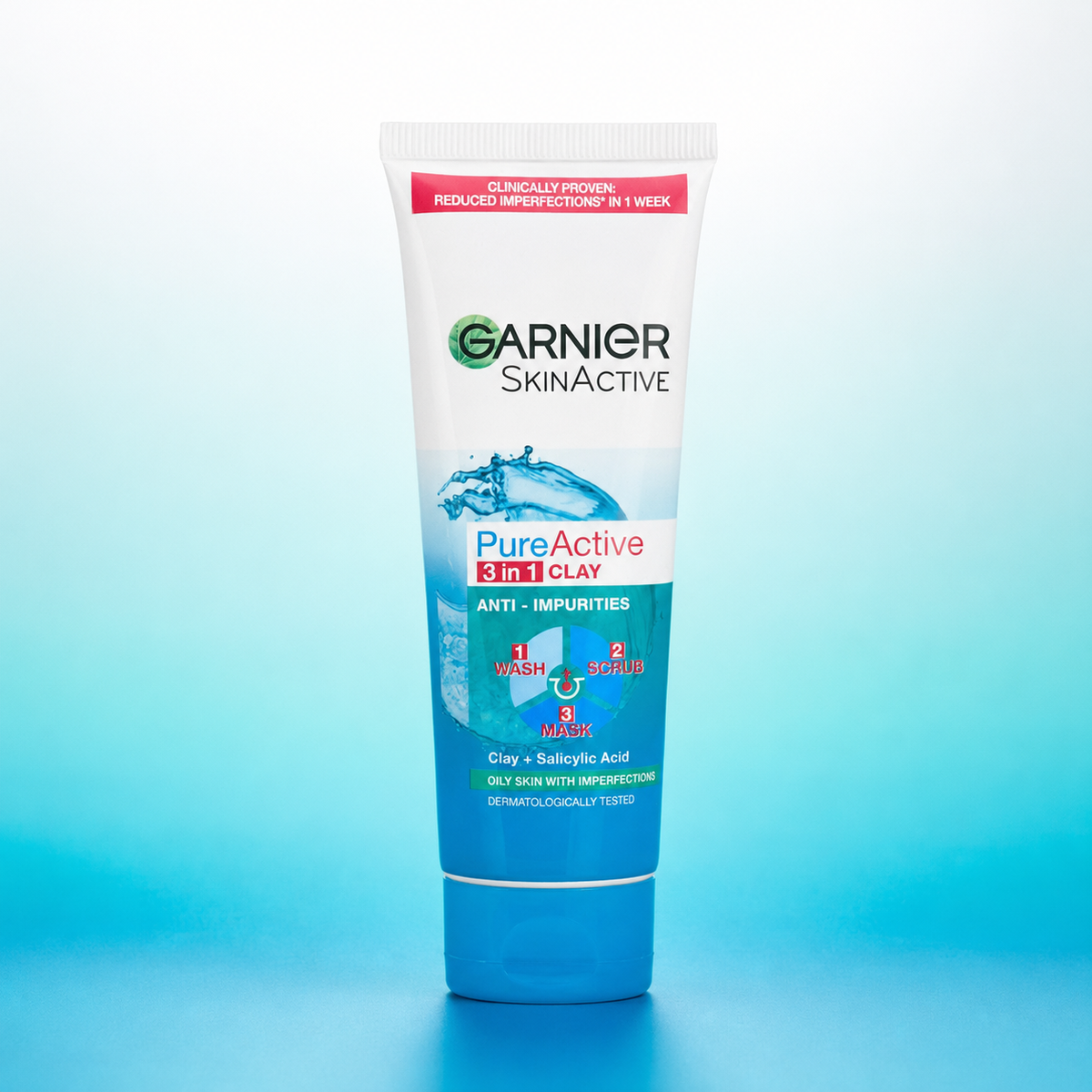 Garnier SkinActive Pure Active 3-in-1 Clay Wash + Scrub + Mask Anti-Impurities Face Wash 50ml | VYBEÂ®