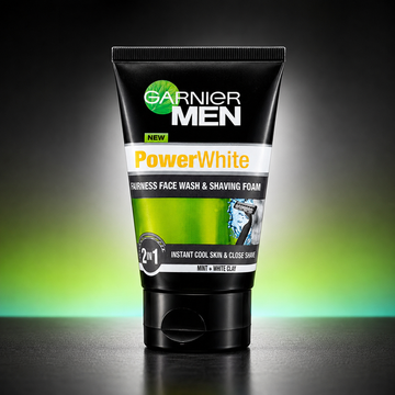 Garnier Men Power White 2-in-1 Fairness Face Wash & Shaving Foam 100ml VYBEÂ®