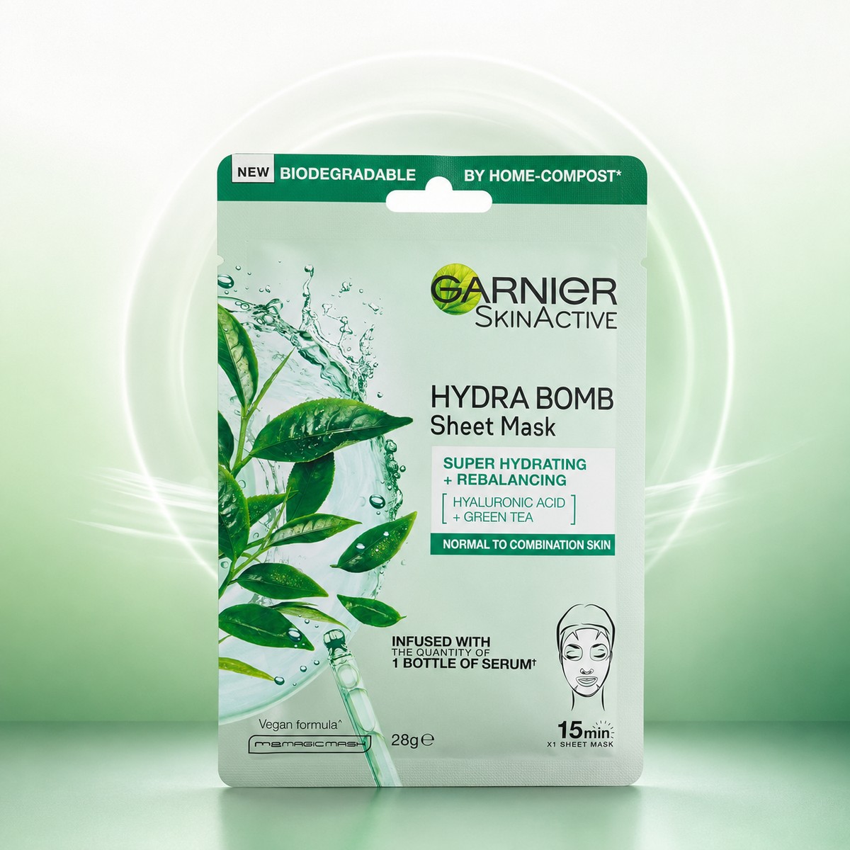 Garnier SkinActive Hydra Bomb Super Hydrating + Rebalancing Sheet Mask Green Tea & Hyaluronic Acid 28g VYBEÂ®