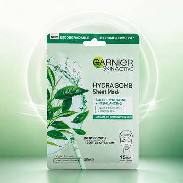Garnier SkinActive Hydra Bomb Super Hydrating + Rebalancing Sheet Mask Green Tea & Hyaluronic Acid 28g VYBEÂ®