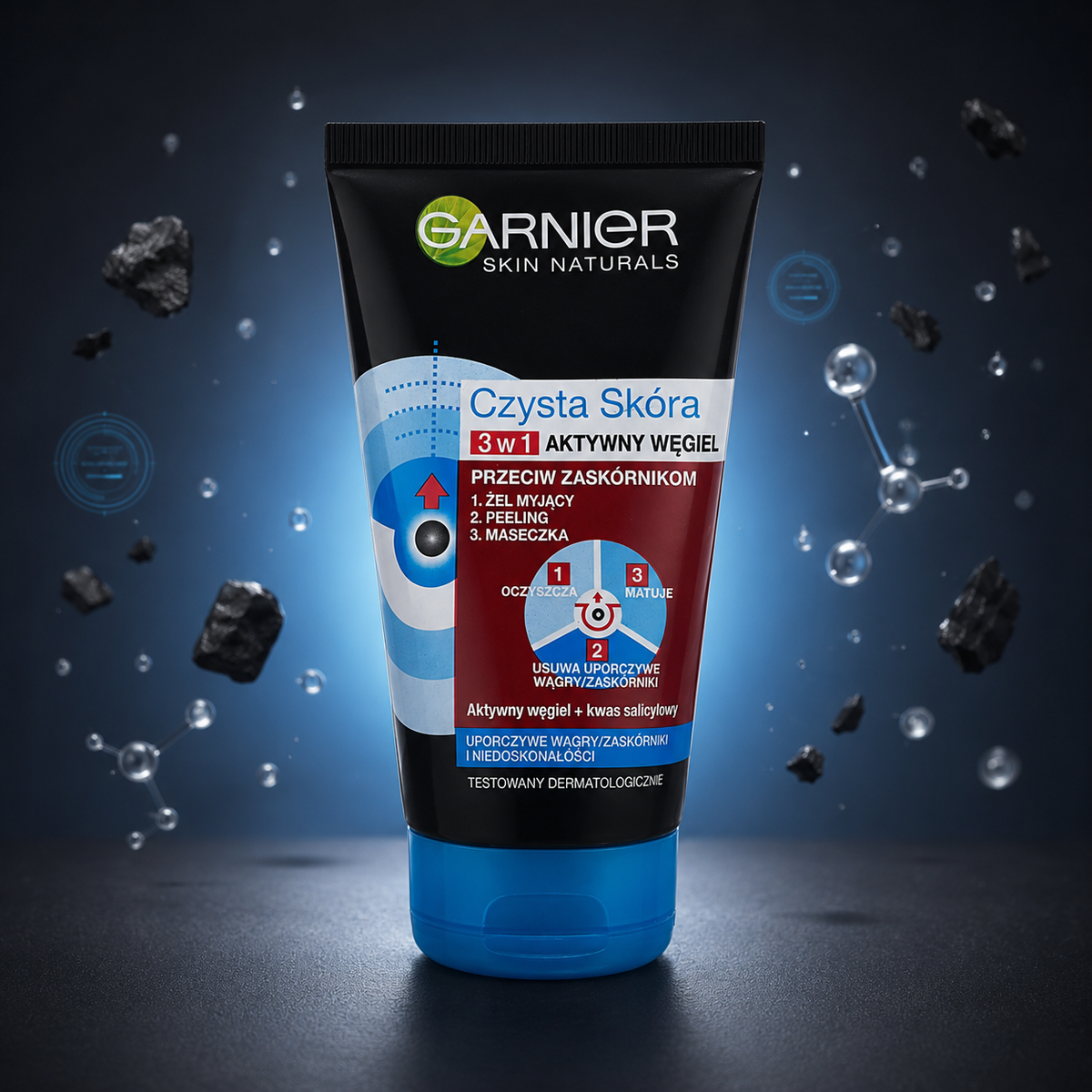 Garnier Skin Naturals Pure Active 3-in-1 Charcoal Face Wash, Scrub & Mask (50ml , 100ml , 150ml)