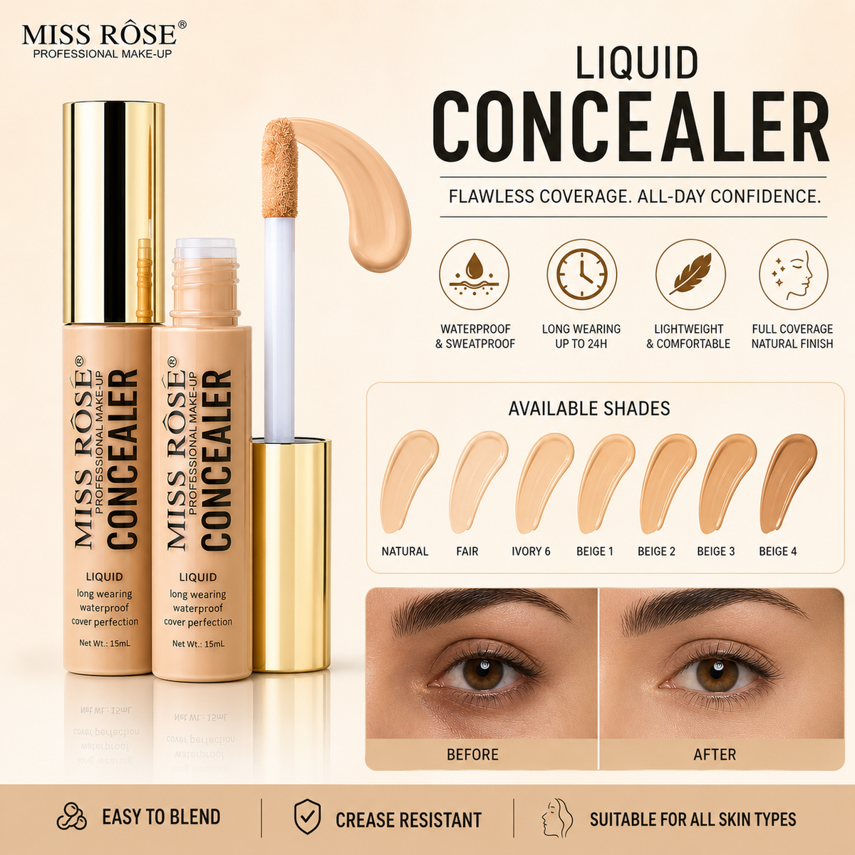Miss Rose Perfect Cover 24H Hydrating Concealer