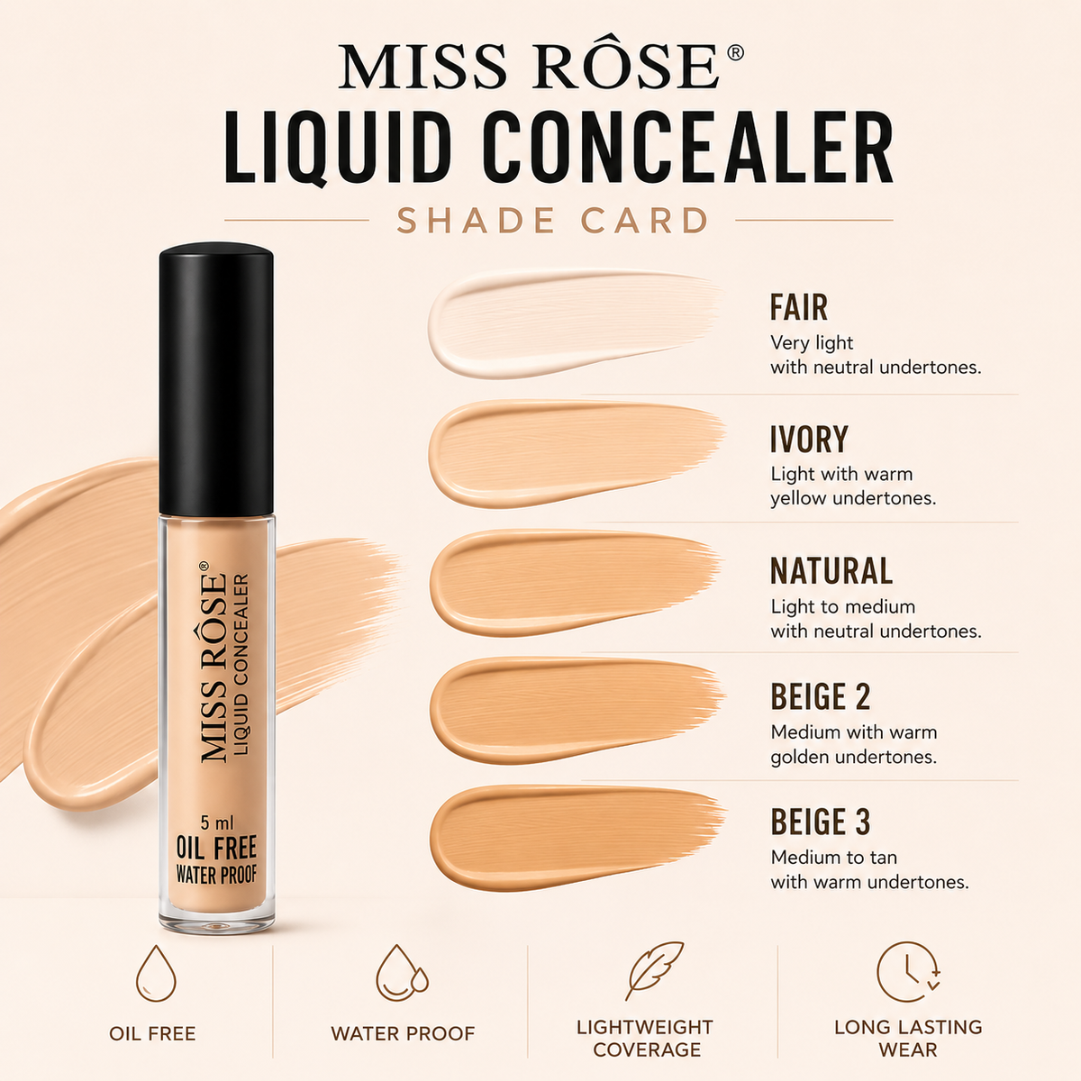 Miss Rose Liquid Concealer Oil Free Waterproof
