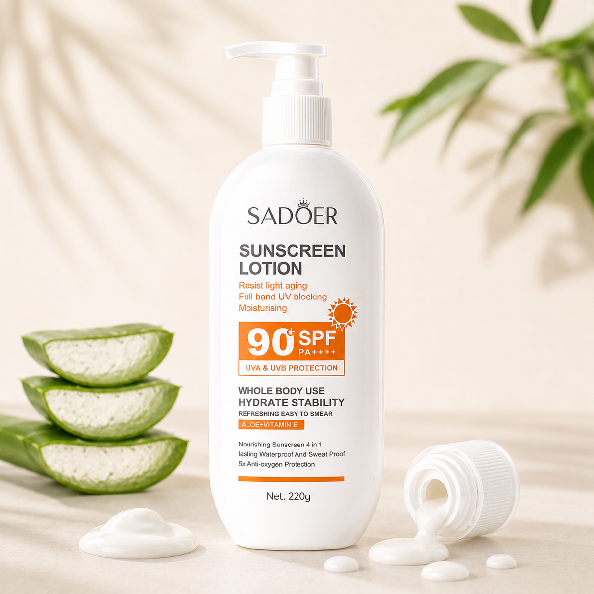 SADOER Sunscreen Body Lotion SPF90+ PA++++ 220g